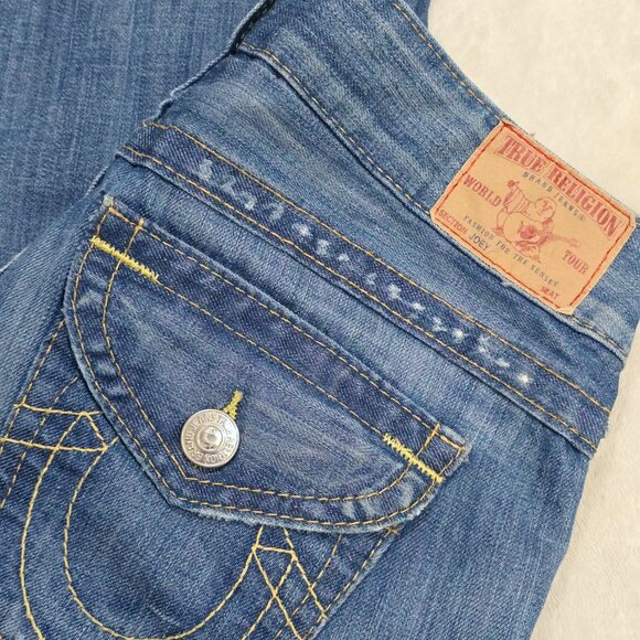 ♡ True Religion Super T Stitch Distressed Denim Jeans Made In USA 100% Cotton 26 - Picture 4 of 13